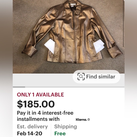 Coldwater Creek metallic leather bronze gold full zip jacket with pockets - Picture 9 of 9